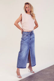 Vika Slit Denim Skirt | Denim blue | Nederdel fra Co'couture