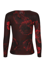 Mesh Ls Tshirt | Black Bordeaux Flower | Bluse fra Liberté