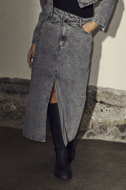 Vika Asym Slit Skirt 34099 | Mid Grey | Nederdel med print fra Co'Couture