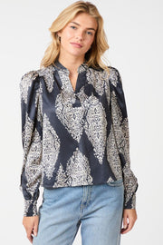 Rosslyn Paisley Drop Blouse | Navy | Bluse fra Neo Noir