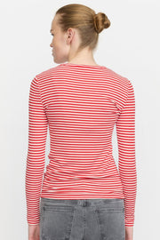 SRFenja Stripe O-neck Top SR124-303 |  Arctic Wolf / Racing Red stripes | T-shirt fra Soft Rebels