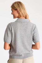 Gracie Knit Polo Tee | Light Grey Melange | Strik fra Neo Noir