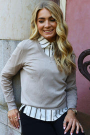 Flora Ls Blouse | Ivory Black Stripe | Bluse fra Liberté
