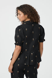 Savy Flower Emb Bluse | Schwarz | Bluse von Neo Noir