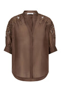 Kawa Emb. SS V Shirt | Dark Brown | Bluse fra Co'couture