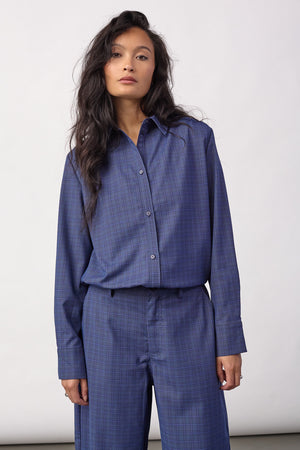 Daxtercc Check Pleat Shirt 500316 | New Blue | Co'couture