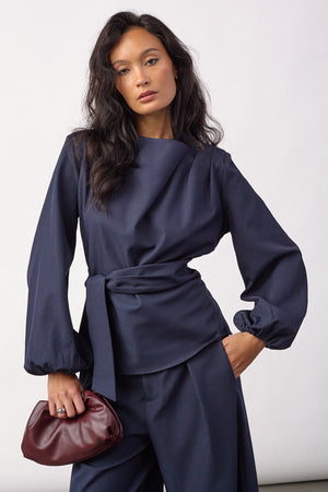 Lunacc Tie Blouse 500386 | Navy | Co'couture