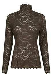 Liza Laceflower Blouse | Chocolate Brown | Bluse fra Neo Noir