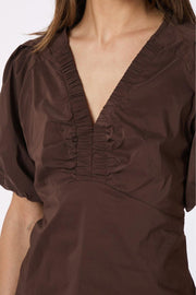 Irina Poplin Blouse | Dark Brown | Bluse fra Neo Noir