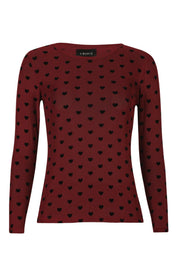 Mesh Ls Tshirt | Bordeaux Black Flock Heart | Bluse fra Liberté