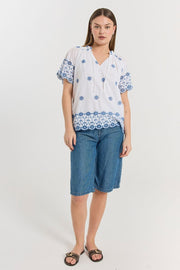 Iddi Blouse 206111 | Brilliant White W Deep Ultrama | Bluse fra Freequent