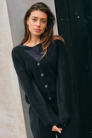 Thora V-Neck Knit Cardigan | Black | Strik fra Mos Mosh