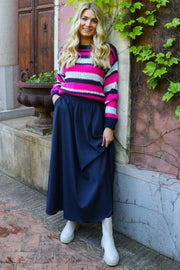 Frodine Stripe Pullover | Navy Pink Creme Stripe | Strik fra Liberté