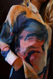 Sarafina Ls Shirt | Blue Peach Gold Marble | Skjorte fra Liberté