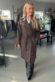 Quentin Long Wool Coat | Brun l  Frakke fra French Laundry