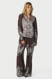 Massima Paisley Border Blouse | Dark Brown | Bluse fra Neo Noir