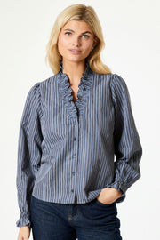 Brielle Twill Stripe Shirt | Dusty Blue | Skjorte fra Neo Noir