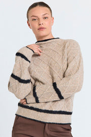 Hiro Pullover 206745 | Desert Taupe Mel. W. Black | Strik fra Freequent