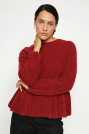 Thora O-Neck Frill Knit | Rhythmic Red | Strik fra Mos Mosh