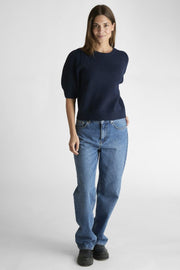 Martha Bow Knit Tee 162941 | Navy | Strik fra Neo Noir