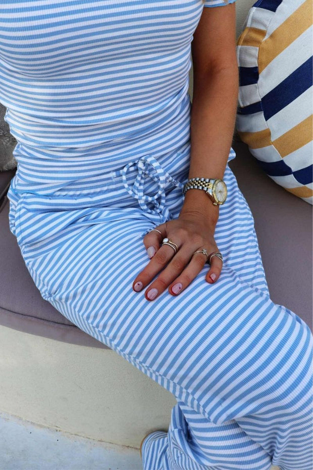 Natalia Straight Pants | Light Blue White Stripe | Bukser fra Liberté
