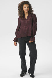 Amara Big Embroidery Blouse | Burgundy | Bluse fra Neo Noir