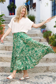 Luna Maxi Frill Skirt | Green Leo | Nederdel fra Black Colour