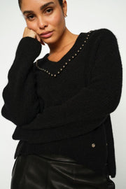 Zora V-Neck Bead Knit | Black | Strik fra Mos Mosh