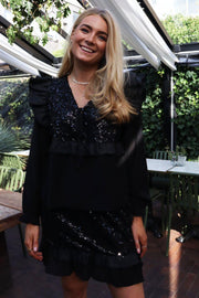 Nor Ls Frill Blouse | Black Sequins | Bluse fra Liberté