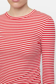 SRFenja Stripe O-neck Top SR124-303 |  Arctic Wolf / Racing Red stripes | T-shirt fra Soft Rebels