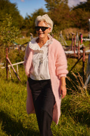 Long open cardigan in fluffy mohair 82121L | Rose Shadow | Strik fra Atelier C