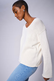 Bine LS V-neck Knit  | Ecru | Strik fra Mos Mosh