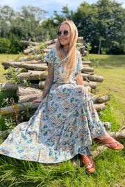 Luna Maxi Frill Skirt | Botanical Blue | Nederdel fra Black Colour