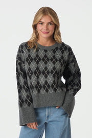 Kick Check Knit Blouse | Antracit | Strik fra Neo Noir