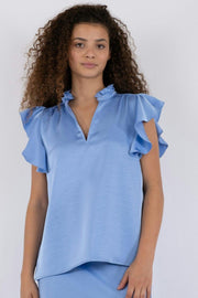 Stella Heavy Sateen Blouse | Dusty Blue | Bluse fra Neo Noir