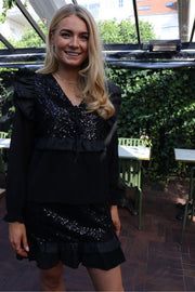 Nor Ls Frill Blouse | Black Sequins | Bluse fra Liberté