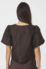 Aisa Brocade Blouse | Dark Brown | Bluse fra Neo Noir