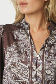 Massima Paisley Border Blouse | Dark Brown | Bluse fra Neo Noir