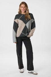 Inga Check Fluff Knit Blouse | Antracit | Strik fra Neo Noir