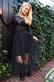 Tulle Heart Skirt | Black Small Silver Hearts | Nederdel fra Liberté