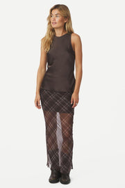 Celina Heavy Sateen Top | Dark Brown | Bluse fra Neo Noir