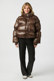 Rhea Shiny Puffer Jacket | Dark Brown | Jakke fra Neo Noir