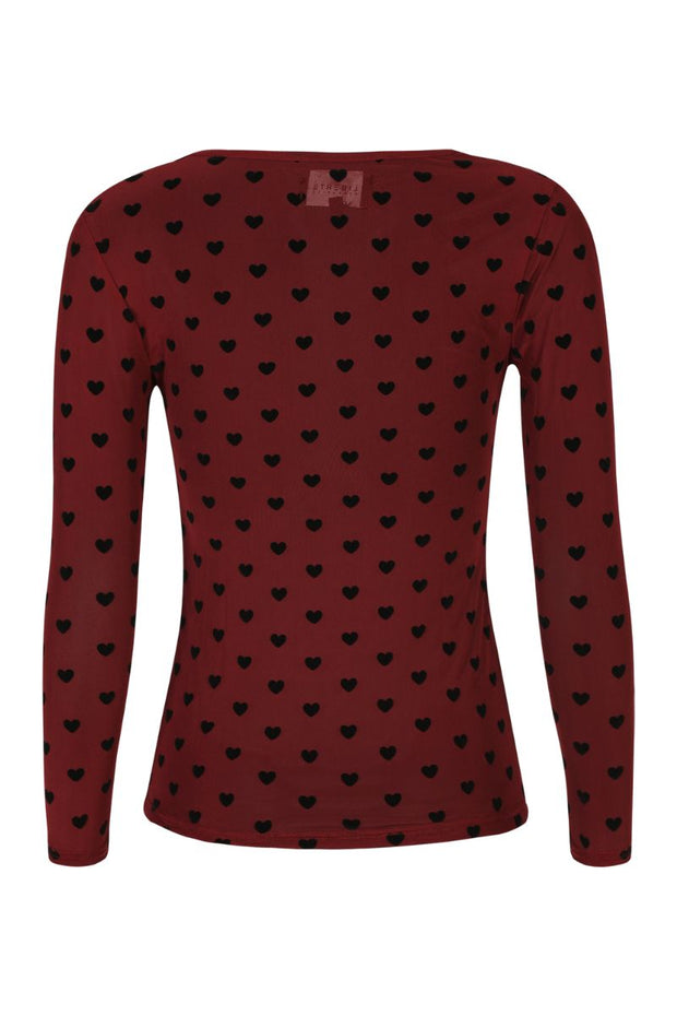 Mesh Ls Tshirt | Bordeaux Black Flock Heart | Bluse fra Liberté