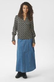 Landa Tile Print Blouse | Black | Bluse fra Neo Noir