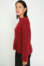Thora O-Neck Frill Knit | Rhythmic Red | Strik fra Mos Mosh