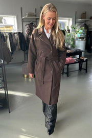 Quentin Long Wool Coat | Brun l  Frakke fra French Laundry