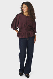 Annegret Heavy Sateen Blouse | Burgundy | Bluse fra Neo Noir