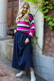 Frodine Stripe Pullover | Navy Pink Creme Stripe | Strik fra Liberté