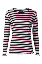 Natalia Ls Round Neck  Blouse | Black Bubblegum White Stripe | Bluse fra Liberté