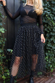 Tulle Heart Skirt | Black Small Silver Hearts | Nederdel fra Liberté